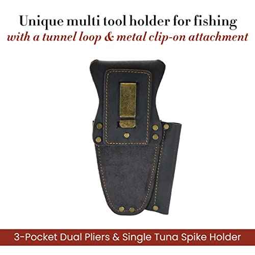 Style N Craft 70012-3 Pocket Dual Pliers & Single Tuna Spike Holder in Oiled Leather - Dark Brown