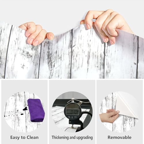 White Grey Wood Peel and Stick Wallpaper Shiplap Contact Paper 17.7inch x 196.8inch White Wood Plank Wallpaper Peel and Stick Rustic Self Adhesive Decorative Contact Paper for Kitchen Bathroom Vinyl
