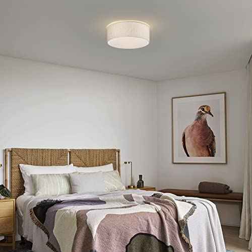 3-Light Ceiling Light Fixture, 13" Drum Flush Mount Ceiling Light, Modern Close to Ceiling Lights with Fabric Linen Shade for Hallway Bedroom Kitchen Dining Living Room