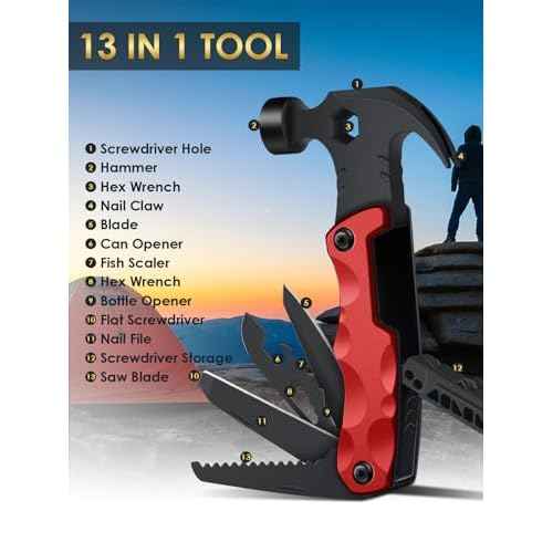 Stocking Stuffers for Men Dad Gifts, Multitool Camping Accessories 13-in-1 Survival Multi Tools Hammer, Christmas Cool Gadgets for Adults Him Boyfriend Husband Grandpa Women Birthday Valentines