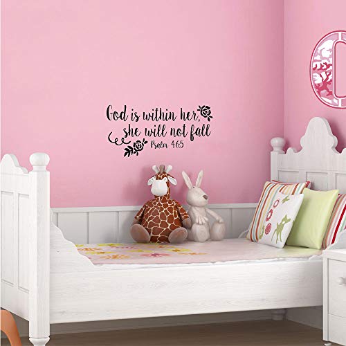 God is Within Her She Will Not Fall Psalm 46:5 Vinyl Decal Religious Wall Art Christian Bible Verse Quotes Girls Bedroom D?cor