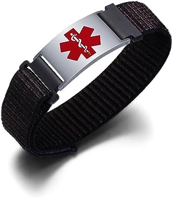 Personalized Sport Medical Alert Bracelets for Women Men - Custom Medical ID Bracelets with Free Engraving - Hook and Loop/Elastic/Stainless Steel/Silicone Watch Wristband Emergency Bracelet