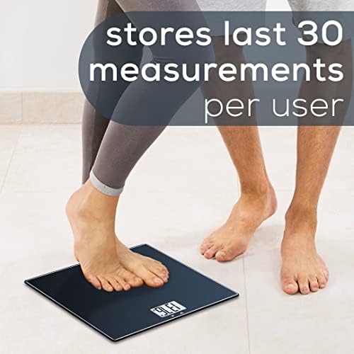 Beurer GS435B Glass Bluetooth Scale for Body Weight with BMI Composition Measurement, Smart Digital Bathroom Scales Connects with Health App Analyzer, Weigh in Kg and Lbs, Black