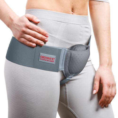 ORTONYX Inguinal Hernia Belt for Men and Women with Removable Compression Pad and Adjustable Waist Strap, Hernia Support Truss for Inguinal, Incisional Hernias, Left/Right Side - Gray S/M