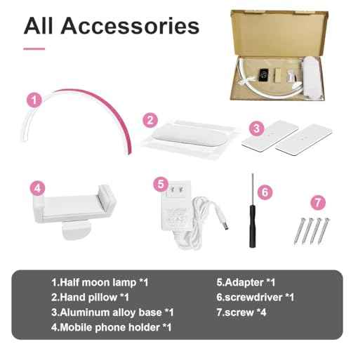 Large 29-inch Half Moon Light for Nail Desk,48W LED Light with Hand Pillow and Phone Holder, Nail Desk lamp for lash Eyelash Extension,Makeup Desk lamp,Color Temperature 3000K-6000K (Pink)