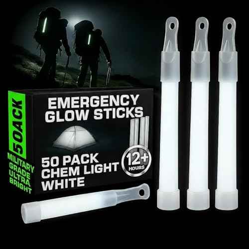 Soulchen 50 Pack White Glow Sticks 4" Bright Emergency Glow Sticks Bulk with 8-12 Hours for Use As Emergency Flares and Hiking Safety Gear or Concerts Weddings Raves Carnivals Parties Decor Events