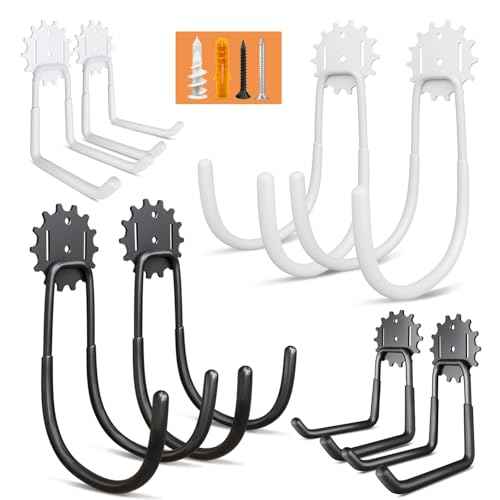 8pc Garage Hooks Heavy Duty 8.77 in Ladder Tool Hangers for Garage Wall 110 LB Bike Hooks for Garage Organization and Storage Anti-Slip Double Wall Garage Storage Hooks (U Hook Set)