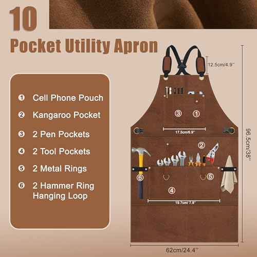 DF DUALFERV Leather Aprons for Men, Heavy Duty Leather Work Apron, Heat- & Flame-Resistant Shop Apron, Woodworking Apron, with Strengthened Pockets and Robust Stitching