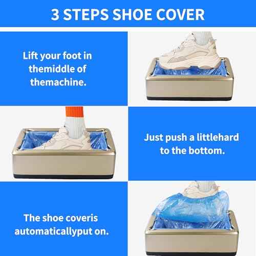 Automatic Shoe Cover Dispenser, Waterproof and Non-slip, 200 Disposable Shoe Covers for Men's Shoes up to Size 12, Great for Home, Office, Factory and Indoor Use (Gold)