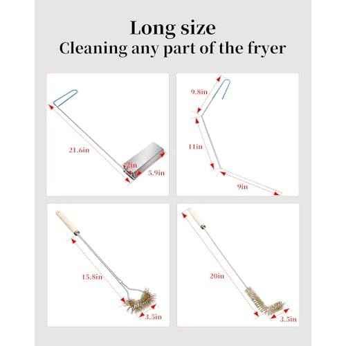 4-in-1 Fryer Cleaning Tools, L Shaped Fryer Cleaning Brush, Deep Fryer Crumb Scoop, Long Handle Deep Fryer Basket Cleaning Brush, Deep Fryer Cleanout Rod, Applies to Commercial Kitchen, Fryer, Drain