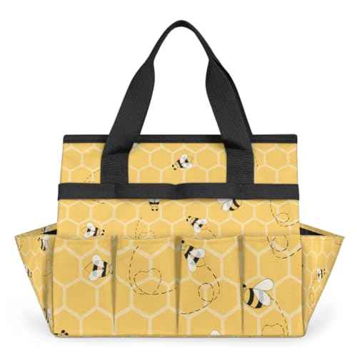 Honeycomb Garden Tool Bag Tote, Oxford Tool Bags Heavy Duty, Portable Gardening Tool Storage with Pockets & Handle,Multi-Pocket Tool Organizer Bag for Outdoor Garden Lawn Yard
