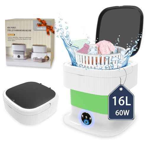 Portable Washing Machine, Mini Washer and Dryer, 16L Folding Lavadora Portatil, 60W Collapsible Small Compact Clothes Laundry with Spin for Underwear, Baby Clothes, Socks£¨Green)