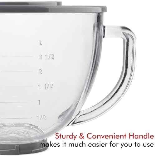Glass Mixing Bowl Accessory 5 Quart - Compatible with KitchenAid 4.5 and 5 Quart Tilt-Head Stand Mixers (With Lid & Lock Ring)