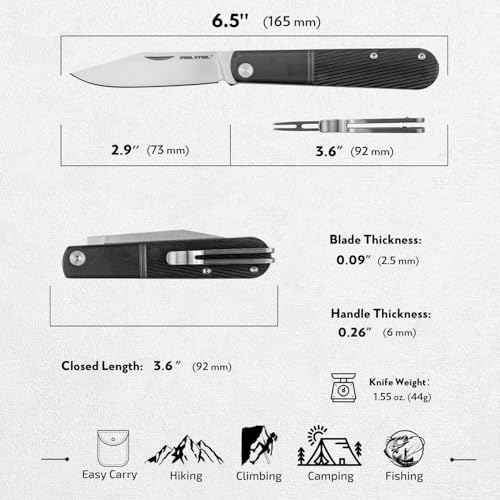 REALSTEEL Real Barlow RB-1 Pocket Knife,Folding Knives,Detachable Fork Clip,2.87" 12C27 Steel Satin Blade,1.5oz,Slipjoint,Nail Nick,EDC Indoor,Daily Use,Gift for Men Women(Black Clip Point)