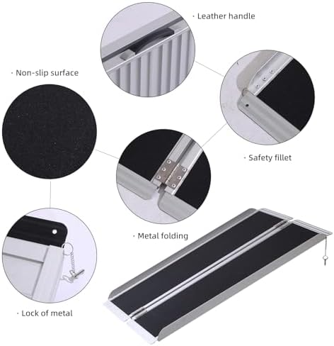 Portable Wheelchair Ramp 5FT,No-Slip Aluminum Folding Handicap Ramp 800lbs Load Capacaity,Wheel Chair ramp for Home Steps,Stairs,car