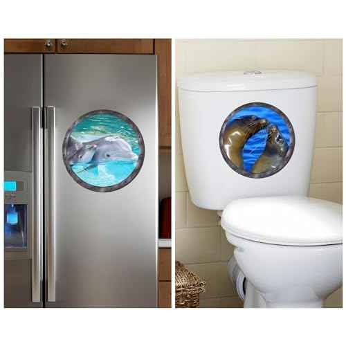 Ocean Animal Wall Decals 11 Inch Porthole Design Set for Nursery/Classroom- Easy Apply & Durable Adhesive (Set of 9)