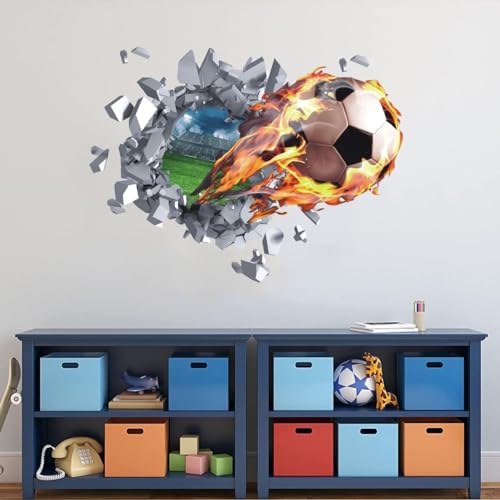 TOARTi 3D Football Wall Stickers,Football Wall Decals for Boys Room,Soccer Football Wall Art Decal for Boys Bedroom Soccer Room Decoration