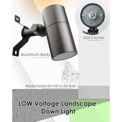 Low Voltage Landscape Lighting Spot Down Light, 12V Tree Downlight Fixture Outdoor Moonlight Cast Aluminum, Free 5W MR16 LED Bulb Stainless Steel Mounting Bracket 2-Count