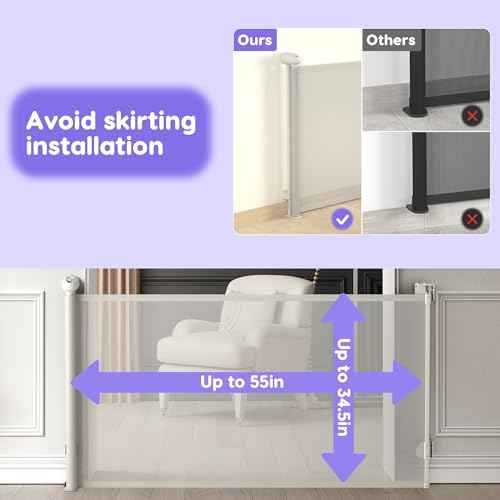 Retractable Baby Gate, Baby Gate for Stairs Auto-Lock, Dog Gates for Doorways Safety, Extends to 34.5x55in, White