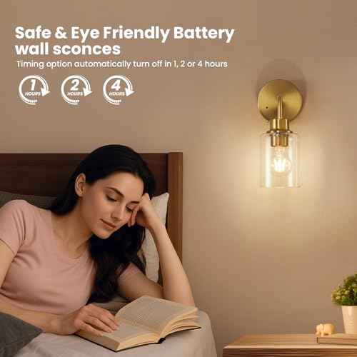 Battery Operated Wall Sconce Set of Two - Dimmable Wireless Sconces Set of 2 with Remote Control, Cordless Rechargeable Gold Wall Lights 3000K Modern Wall lamp for Bathroom Bedroom Living Room