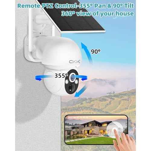 CKK Cameras for Home Security,PTZ Wireless Security Cameras, Wire-Free, Pan/Tilt/Zoom, PIR Detection, 2-Way Audio, IP66 Waterproof, Audible Flashlight Alarm,4K Color Night Vision