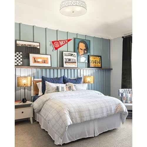 2-Light Flush Mount Ceiling Light, 12 inch Modern Close to Ceiling Light Fixture with White Metal and Frosted Glass Shade for Hallway, Kitchen, Bedroom(2 PK)