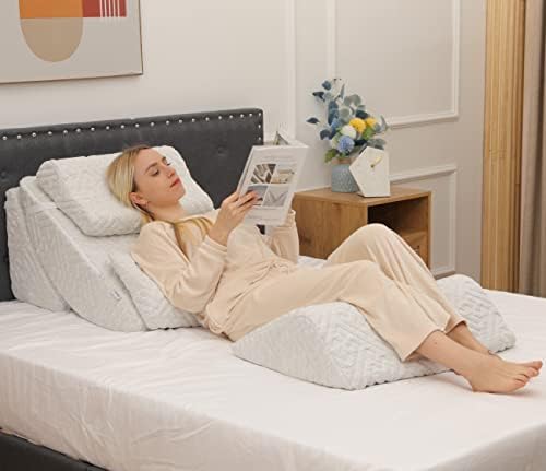 5pcs Orthopedic Bed Wedge Pillow Set, Adjustable Memory Foam, Post Surgery Foam for Back Neck & Leg Pain Relief Support, Acid Reflux, Snoring Reading, Sleeping, Sitting up, Grey