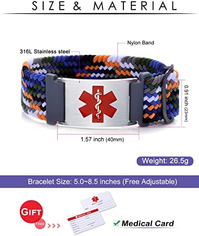 Personalized Sport Medical Alert Bracelets for Women Men - Custom Medical ID Bracelets with Free Engraving - Hook and Loop/Elastic/Stainless Steel/Silicone Watch Wristband Emergency Bracelet
