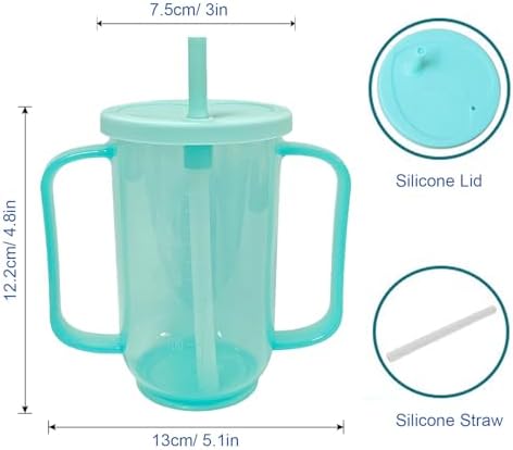 3 Pcs Adult Sippy Cups for Elderly, Spill-Proof Cup with Straw and Handles, Plastic No Spill Sippy Cups for Adults Hospital Disabled Patients, 12oz