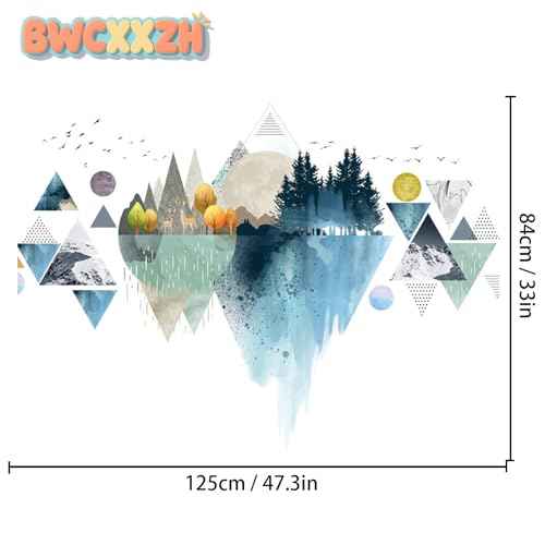 Nordic Geometric Wall Stickers, Removable DIY Mountain Reflection Wall Decal Murals Peel and Stick 3D Wall Art Stickers Murals Home Decor for Boy Bedroom Nursery Rooms Living Room
