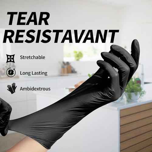 Basic Vinyl Exam Gloves, 4 mil Safty Glove Latex-Free & Powder-Free, SGBE 8004 Synmax Disposable Medical Glove X-Large, Black (Pack of 10,1000 units)