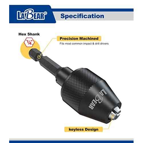 LABEAR- Drill Chuck Keyless Mini 3-Jaw Adapter with Quick-change 1/4" Hex Shank to Hold 1.5-6mm Alloy Black Drill Bits Milling Cutters