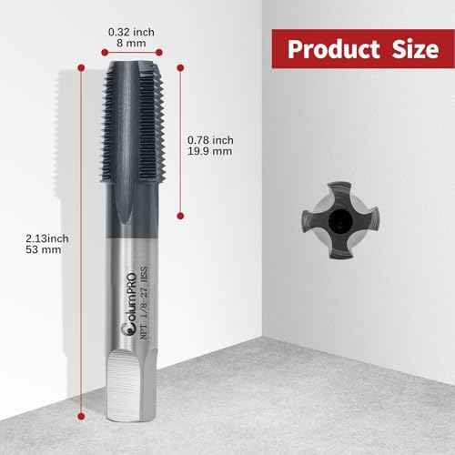 1/8¡±-27 NPT Pipe Tap, High-Speed Steel Thread Tap with AD+ Coating, Heavy-Duty Threading Tool for Stainless Steel, Brass, PVC, Metal
