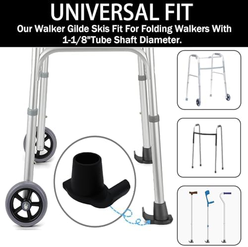 Magicorange Walker Glide Skis, 8 Pcs Universal Fit Walker ski Glides,Easy to Use Rubber Walker Glides,Walker Feet Replacement (Black)