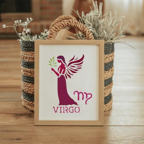 FINGERINSPIRE 12 PCS Twelve Zodiac Figures Stencil with Brush 5.9x5.9inch Zodiac Constellation Symbols Stencil Decoration Fantasy Theme Template for Painting on Wood Canvas Fabric Wall Furniture