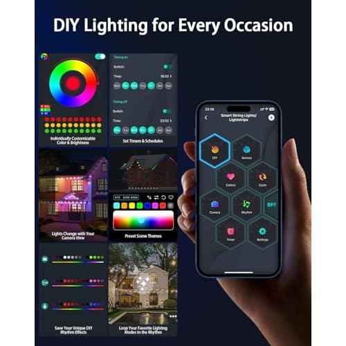 Permanent Outdoor Lights,33ft RGB IC Outdoor Lights with 20 LED Lights for House Roof,Christmas,Holiday,Party,Daily Lighting,IP67 Waterproof,Eaves Light with Multi Scene Modes for Halloween
