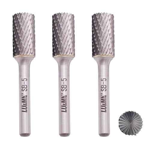 LU&MN SB-5 Tungsten Carbide Burr Cylinder Shape Double Cut Rotary Burrs File(1/2''cutter Dia,1''Cutter Length) with 1/4'' (6.35mm) Shank dia,3PCS