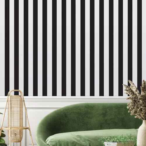 Cohoo Home Black and White Wallpaper Peel and Stick Striped Contact Paper for Cabinets Black and White Contact Paper Modern Self-Adhesive Removable Wallpaper Bedroom Bathroom Waterproof 118inL 18inW