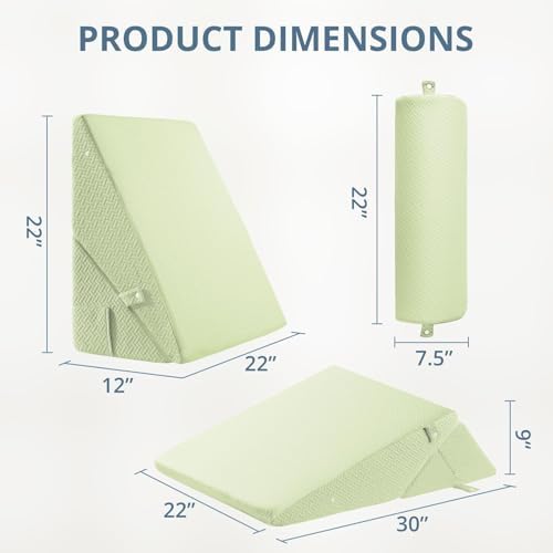 Sasttie Wedge Pillow Set for After Surgery, Adjustable Bed Wedge Pillow Headboard with Orthopedic Memory Foam Neck Cushion – for Acid Reflux, Sleeping, Neck & Back Support, Sage