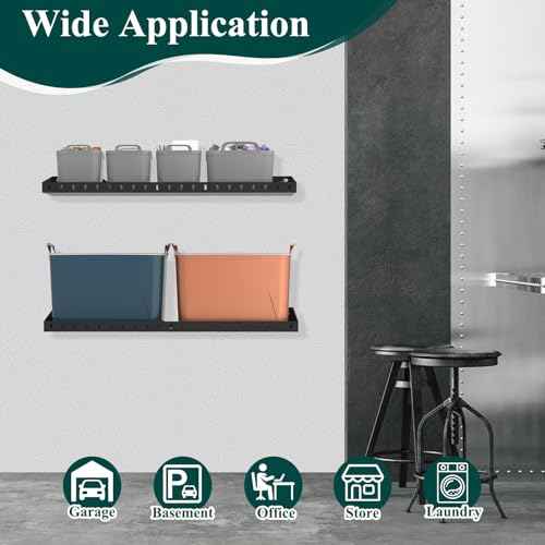 2 Pack Garage Wall Shelf, 1X2 Ft Heavy Duty Shelving, Wall Mounted Storage Rack, Black Shelves for Garage, Office, Basement and Kitchen