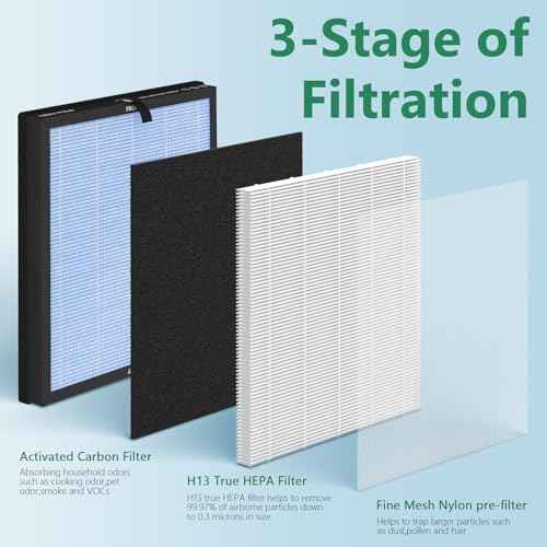 HAP603 H13 True HEPA Replacement Filter Compatible with ECOSELF HAP603 Air Cleaner Purifier, 3-in-1 Filter of HEPA and Activated Carbon Filters, 4 Packs, Blue