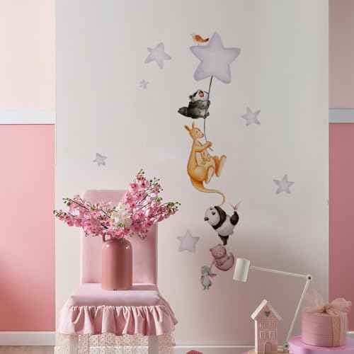 Cartoon Animal Star Wall Decals - Removable Nursery Decor, Self-Adhesive Wall Stickers for Kids Room, Easy to Apply & Remove, Playroom Decor for Baby Boys Girls Toddlers (Space, Jungle, Safari Theme)