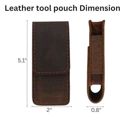 Leather Multitool Sheath for Belt EDC Belt Organizer with Magnetic Closure ? Multitool Holster Pouch Compatible for Leatherman, Gerber, Folding Tool Vertical Carry Knife Holder Dark Brown
