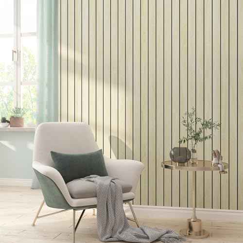LACHEERY Herringbone Wood Slat Wall Panels for Interior Wall Decor Peel and Stick Fluted Wooden Panels for Living Room Bedroom Walls Beige Wood Slat Panel Roll Self Adhesive Foam PVC Slats 11.8"x79"