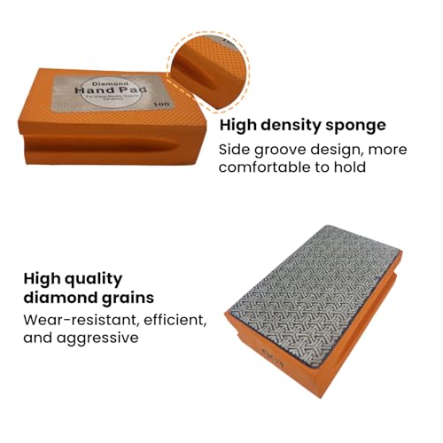 Diamond Hand-Held Sanding Block, 4 Inch Electroplated Polishing Pad for Granite Marble Ceramic Tile Concrete Glass Polishing (100 Grit)
