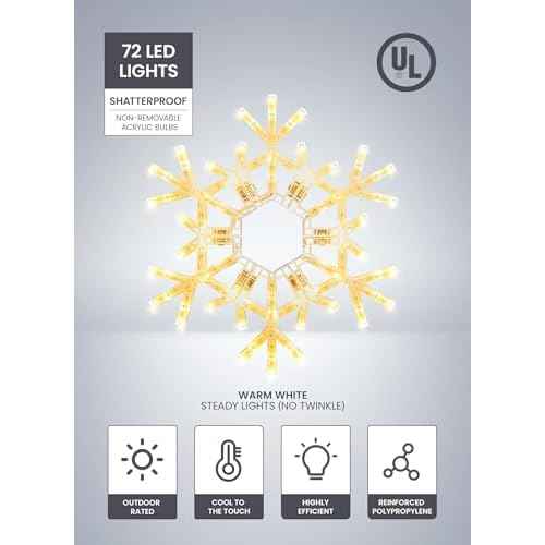 Brightown Christmas Snowflake Lights Outdoor, 72 LED 20" Folding Big Snowflake Hanging Light, Waterproof Christmas Decorations Window Lights for Indoor House Porch Eave Rooftop Pergola, Warm White