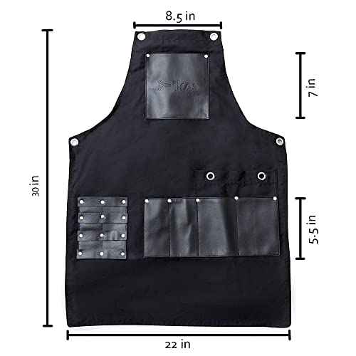ikAS Canvas Apron for Men - Black Crossback Work Apron with Pockets - Adjustable Cotton Canvas for Hairdressers, Barbers, Artists, Cooking, Woodworking,Carpenters