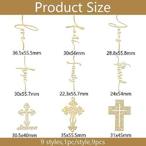 OLYCRAFT 9pcs 1.6x1.6 Inch Cross Stickers - Self Adhesive Gold Metal Stickers for Scrapbooks, DIY Crafts & Phone Decoration