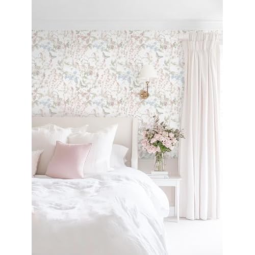 Dimoon 78.7"x17.3" Floral Wallpaper Pink Peel and Stick Wallpaper White Boho Contact Paper Botanical Wildflower Morden Cottage Renter Friendly Bathroom Flower Kitchen Self Adhesive Vinyl Roll