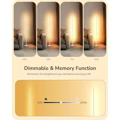 EDISHINE LED Corner Floor Lamp with Remote, 57.5" Minimalist Dimmable Mood Light, Standing Tall Floor Lamps for Living Room, Bedroom, Home Office, 3000K Warm White Light (White)
